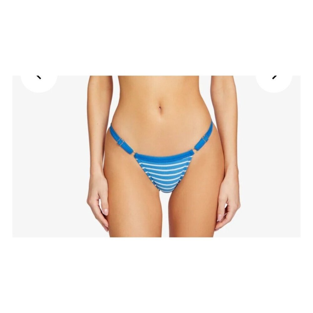 Robin Piccone Parker Bikini Bottom Sz M Teal Blue Stripe Low Rise NWT